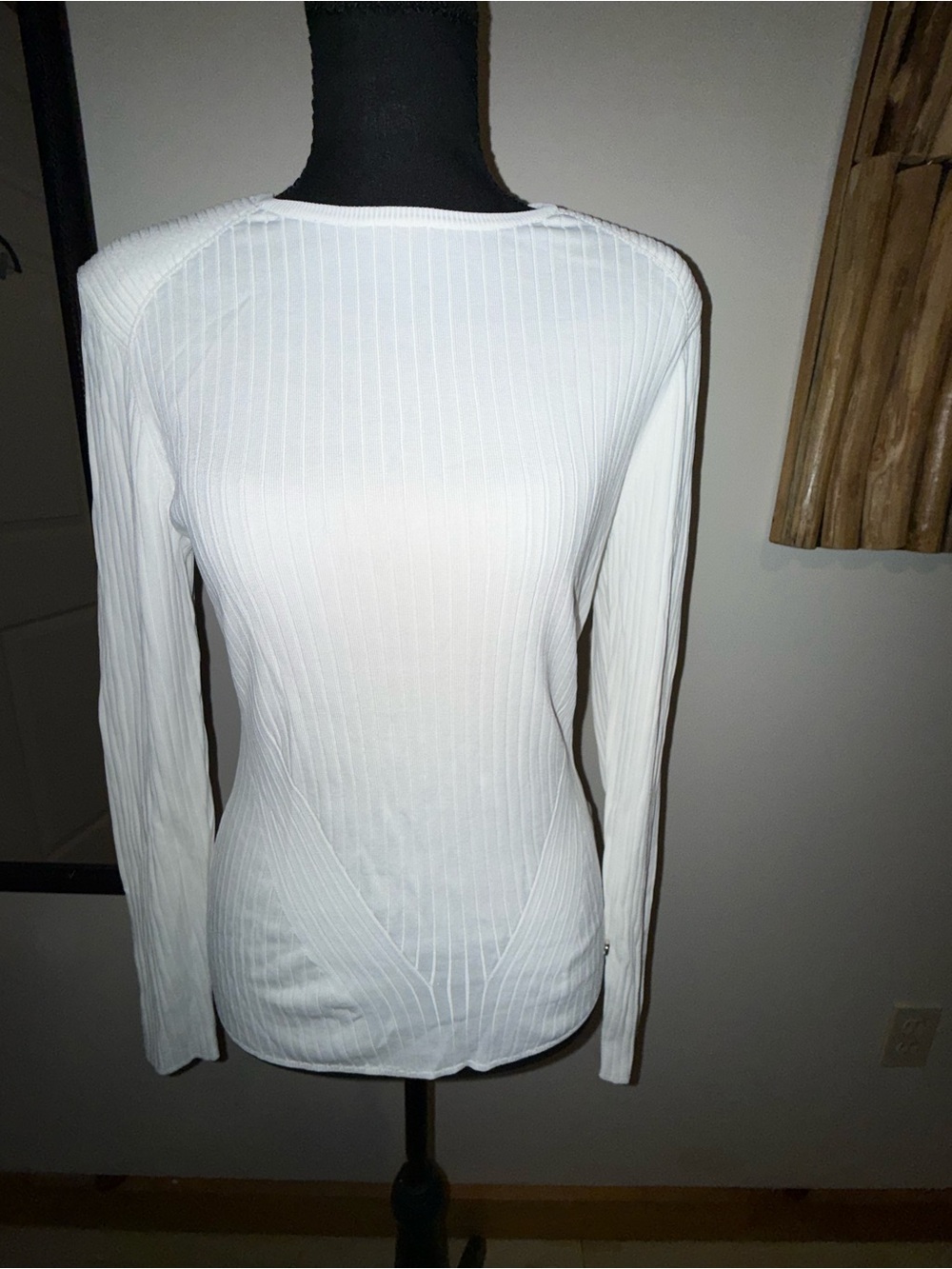 Ted Baker Women's White Ribbed Long-Sleeve Top, Size 12